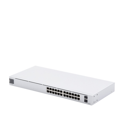 UniFi Switch USW-24, Capa 2 de 24 puertos 10/100/1000 Mbps + 2 puertos 1G SFP, pantalla informativa UBIQUITI - Vista 3