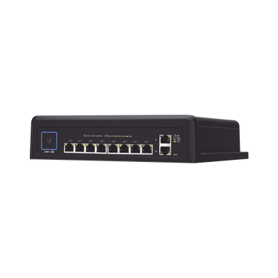 Switch industrial UniFi PoE de 10 puertos Gigabit (8 x 802.3bt y 2 x Ethernet) para temperaturas extremas - UBIQUITI