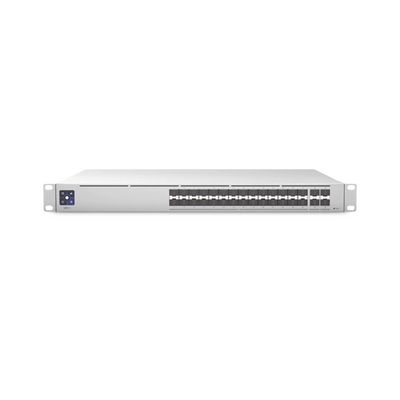 UniFi Switch PRO Aggregation Capa 3 para fibra óptica con 28 puertos SFP+ (10G) y 4 puertos SFP28 (25G), pantalla informat...