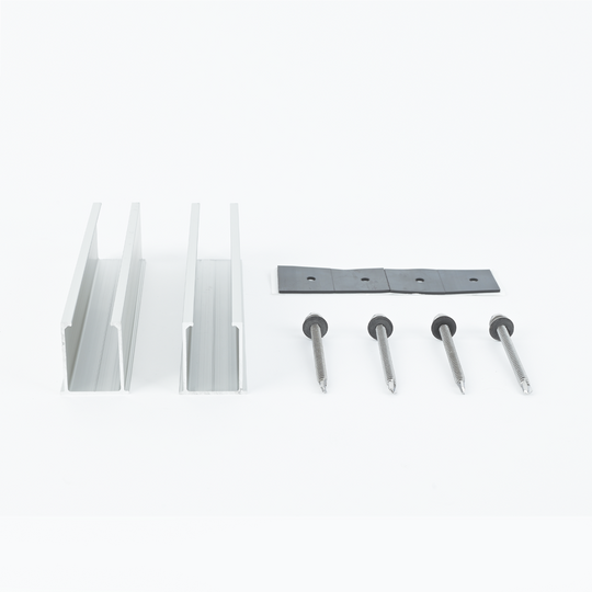 Mini Riel de Aluminio para Módulos Solares / Techo Inclinado 0° / Anodizado / 35 mm / 2 Rieles + 4 Tornillos Autoperforantes | SIERRA STORE