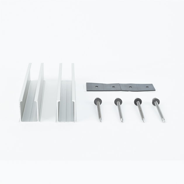 Mini Riel de Aluminio para Módulos Solares / Techo Inclinado 0° / Anodizado / 35 mm / 2 Rieles + 4 Tornillos Autoperforantes | SIERRA STORE