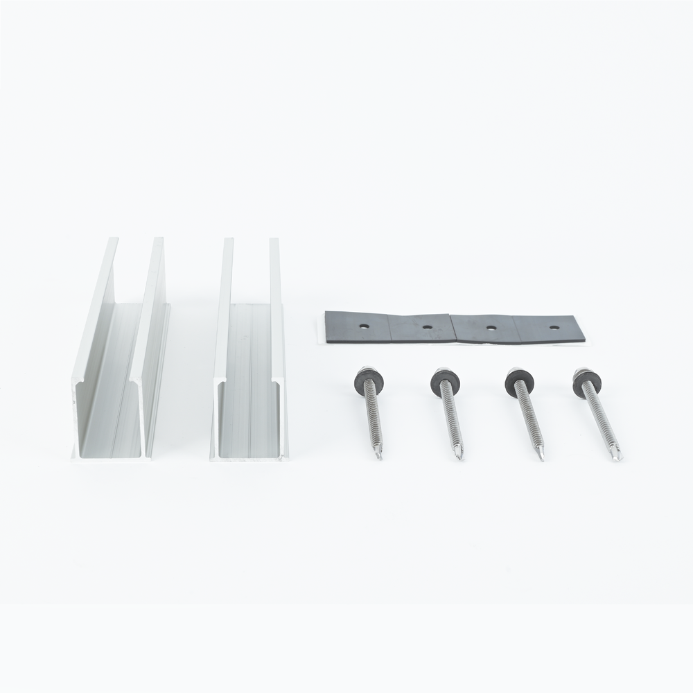 Mini Riel de Aluminio para Módulos Solares / Techo Inclinado 0° / Anodizado / 35 mm / 2 Rieles + 4 Tornillos Autoperforantes | SIERRA STORE