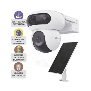 EZVIZ - CSHB90X/SP/4G/W - Cámara de Seguridad Dual 4G LTE + WiFi 6 / 4MP + 4MP Dual Lente / 360° Panorámica / Detección IA Humano-Vehiculo / Seguimiento