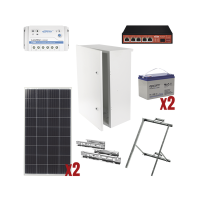 Kit Solar Witek de 28 W con 5 Puertos PoE 802.3 af y PoE Pasivo 24 V para alimentar Camaras IP y un Enlace Punto a Punto e...