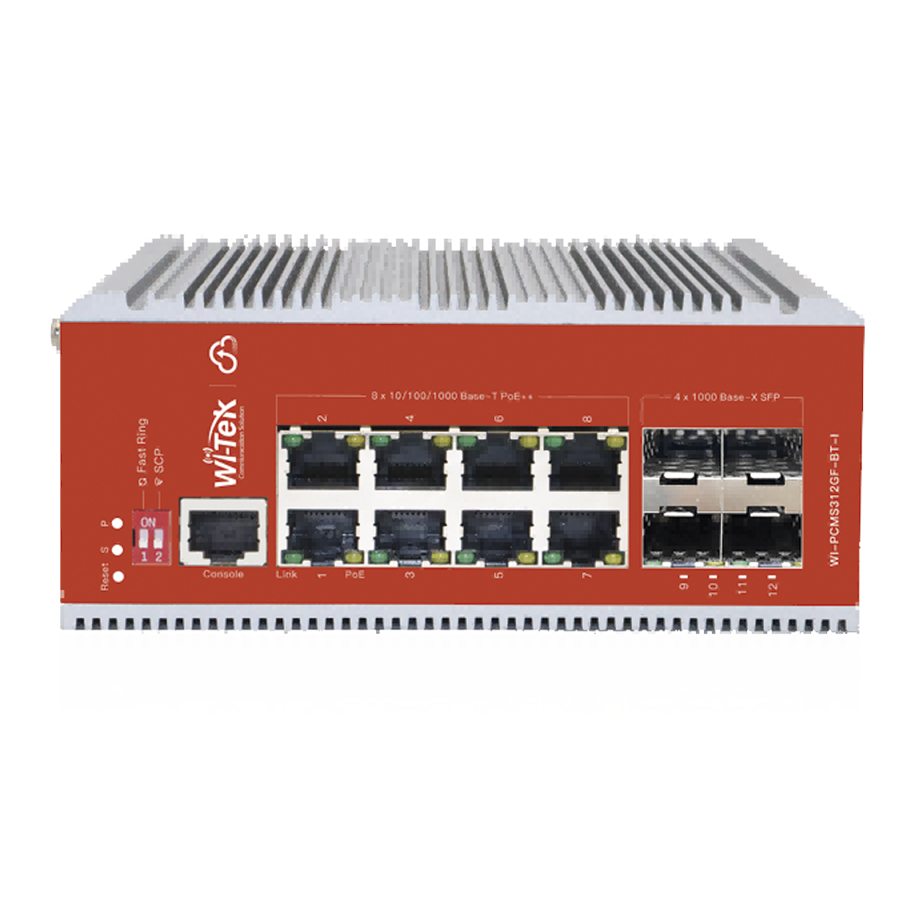 Switch Industrial PoE L2+ / 8 Puertos PoE 100/1000 Mbps / 4 Puertos SFP Gigabit / Presupuesto PoE 460 W / Sin Ventiladores / -40 °C a | SIERRA STORE