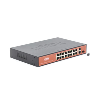 Switch PoE (802.3af/at/bt) / No administrable de largo alcance / Hasta 250m / 16 x 10/100Mbps (PoE) + 2 x 100/1000Mbps + 1...