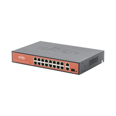 Switch PoE (802.3af/at/bt) / No administrable de largo alcance / Hasta 250m / 16 x 10/100Mbps (PoE) + 2 x 100/1000Mbps + 1...
