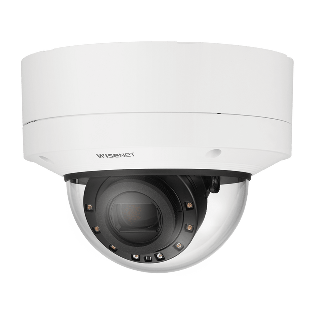 HANWHA VISION - XNV-6123R - Cámara IP Tipo Domo Antivandálico con inteligencia artificial 2MP Lente Varifocal 5.2 - 62.4 MM IR 70M/ H.265/ H.264/WDR 150DB/ HLC/