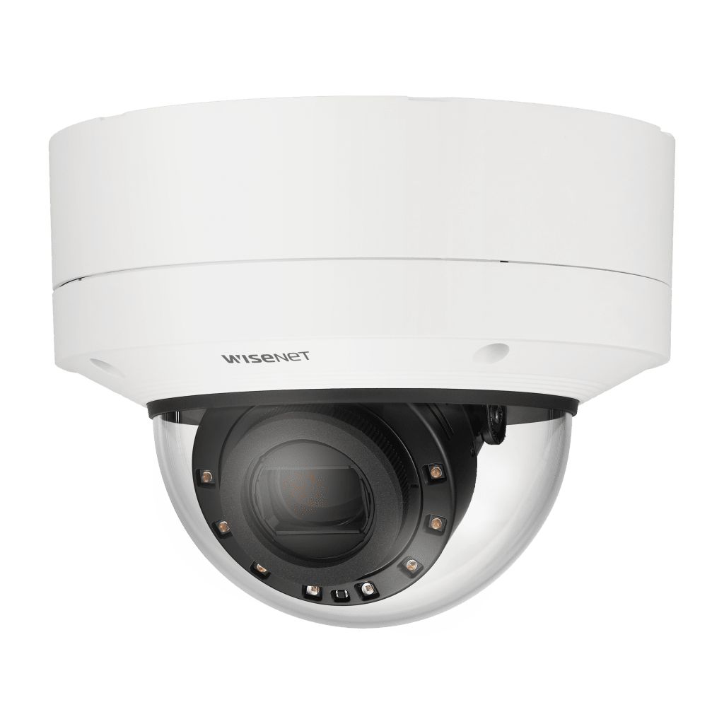 HANWHA VISION - XNV-6123R - Cámara IP Tipo Domo Antivandálico con inteligencia artificial 2MP Lente Varifocal 5.2 - 62.4 MM IR 70M/ H.265/ H.264/WDR 150DB/ HLC/