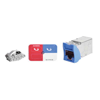 Jack Z-MAX Cat6A, Blindado, Montaje Híbrido en Placa de Pared (Plano y Angulado), Color Azul - SIEMON