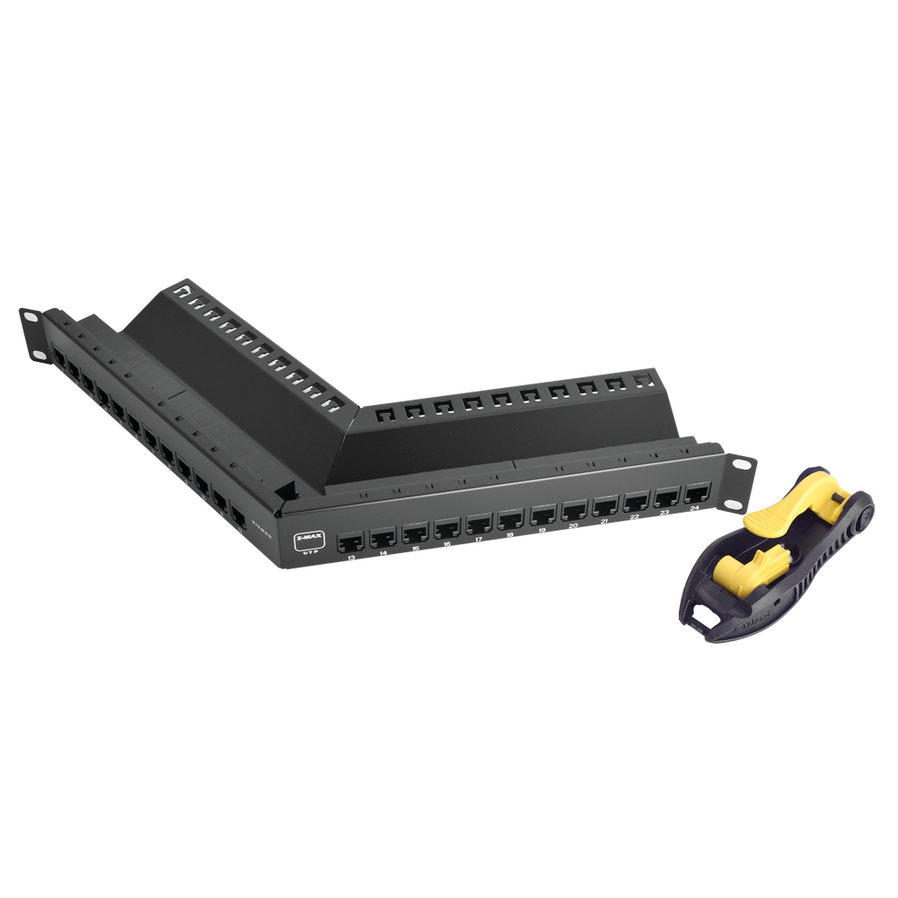 SIEMON Z6-PNLA-24K - Patch Panel UTP Z-MAX de 24 puertos, Precargado con Jacks Categoría 6, Angulado, 1UR | SIERRA STORE