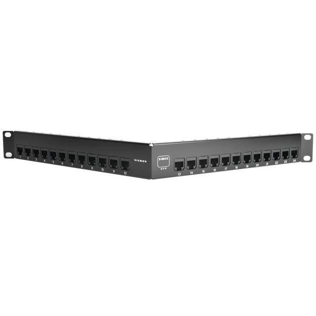 SIEMON Z6-PNLA-24K - Patch Panel UTP Z-MAX de 24 puertos, Precargado con Jacks Categoría 6, Angulado, 1UR | SIERRA STORE