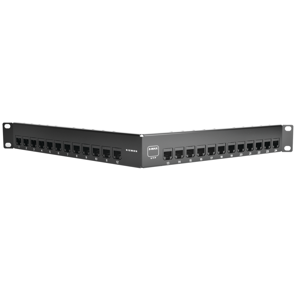 SIEMON Z6-PNLA-24K - Patch Panel UTP Z-MAX de 24 puertos, Precargado con Jacks Categoría 6, Angulado, 1UR | SIERRA STORE