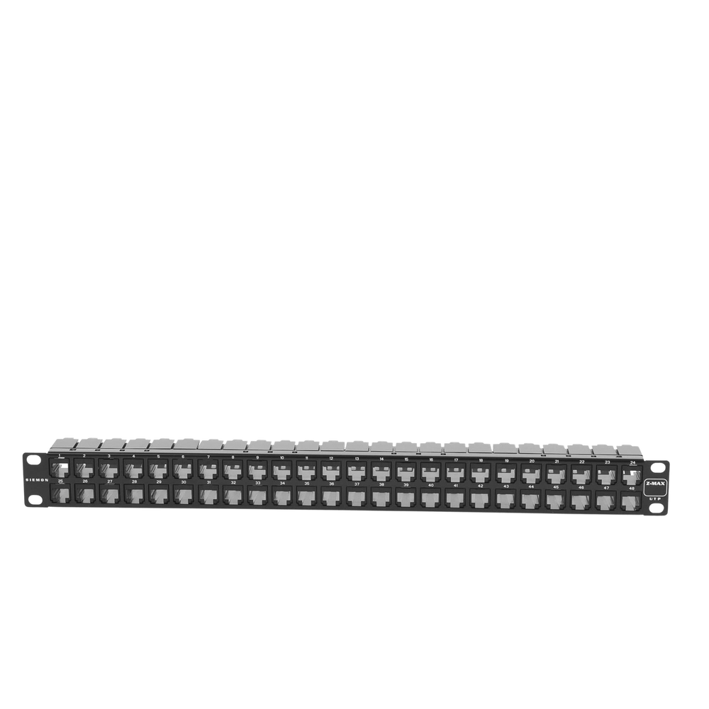 SIEMON Z6-PNL-U48K - Patch Panel UTP / 48 Puertos Cat 6 / Plano 1UR / 19" Rack / Acero Negro / 4.3 x 19 x 1.7 in | SIERRA STORE