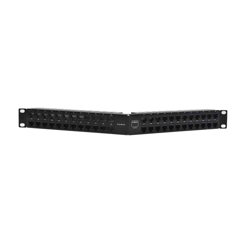 SIEMON Z-PNLA-U48E - Patch Panel Z-MAX, de 48 puertos, Modular (vacío), Angulado, 1UR | SIERRA STORE