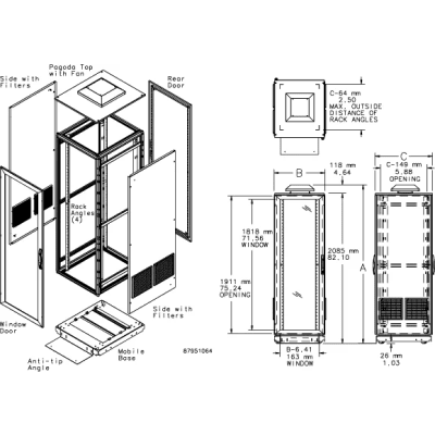 Gabinete de Telecomunicaciones ProLine V/D, 700 mm de Ancho, 800 mm de Profundidad, Ventilador Tipo 1 / Filtro 600 CFM, 42 UR, Color | SIERRA STORE