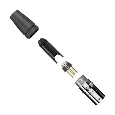 Conector XLR Macho / 3 Núcleos / Acero Inoxidable / Contactos Oro / 20 A / 250 V CA / Identificación por Color | SIERRA STORE