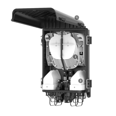 Caja de Distribución Óptica Preconectorizada / IP68 / 96 Empalmes / 2 Splitters 1x4 / 8 Puertos / Exterior | SIERRA STORE