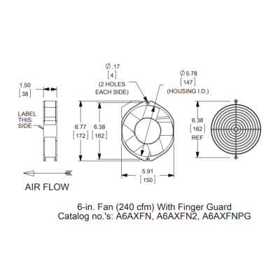 Ventilador Axial Compacto / 6 Pulgadas (152 mm) / 115VAC / 240 CFM / 407 m³/h / 70°C Máx / Acero Negro / 50,000 Horas | SIERRA STORE