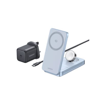 Cargador Inalámbrico Magnético 3-en-1 / 15W Máx / Carga Simultánea Teléfono-Reloj-Auriculares / Soporte Ajustable / Qi / Entrada 12V | SIERRA STORE
