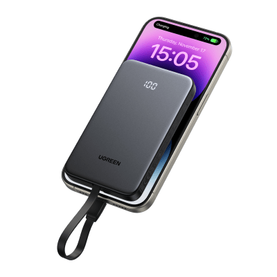 Power Bank 10000mAh con Cable Integrado 20W / Puerto USB-C PD3.0 PPS / Puerto USB-A SCP 22.5W / Batería Polímero Litio / P...