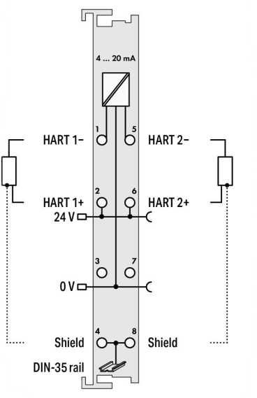 Módulo de Entrada Analógica / 2 Canales 4-20mA HART / Aislamiento Galvánico 500V / Protocolo HART / Protección Sobrecarga ...