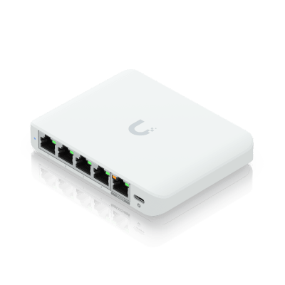 USW Flex Mini 2.5G Switch de 5 puertos 2.5G, Compacto, para Escritorio, se puede Energizar por PoE o con un Adaptador tipo...