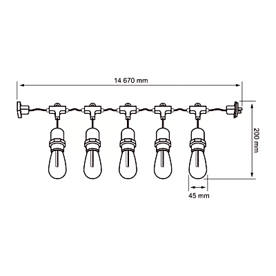 Guirnalda Serie de 24 Luces LED de 24 W / Longitud de 14.6 m (47.9 ft) con 24 Focos S14 / 2700 K Luz Cálida / 111 lm / IP65 Interior y | SIERRA STORE