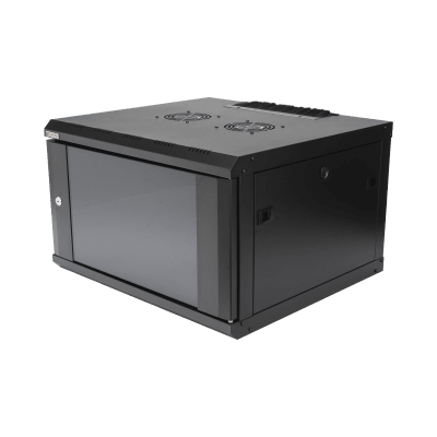 Gabinete de Pared / 6U / 19 Pulgadas / 600 x 550 x 382 mm / Cristal Templado 5 mm / Carga Estática 60 kg / IP20 / Acero SPCC RAL 9004 | SIERRA STORE