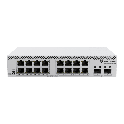 Switch MikroTik con 16 Puertos Gigabit Ethernet / 2 Puertos SFP+ 10G / Filtrado MAC y VLANs / SwOS Configuración Web MIKRO...