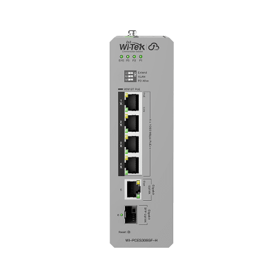 Switch Industrial PoE / 4 Puertos Gigabit PoE++ (802.3bt) 90W / 1 Puerto Gigabit + 1 SFP / Fanless / DIN-Rail / -30°C a 65°C / | SIERRA STORE