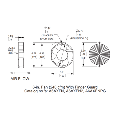 Ventilador Axial Compacto / 6 Pulgadas (152 mm) / 115 VAC / 102 CFM (173 m³/h) / 50,000 Horas / Operación Silenciosa / IP para | SIERRA STORE