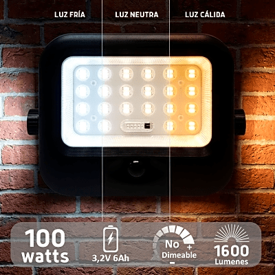 Luminario LED Solar / Sensor PIR / Potencia 100 W o 200 W / Flujo Luminoso 1600 lm o 4600 lm / Batería de Fosfato 3.2V 6Ah o 15Ah / | SIERRA STORE