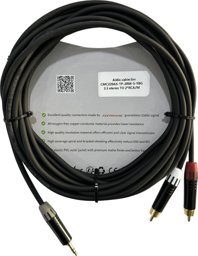 Cable Audio 3.5mm a 2 RCA / Diferenciador Blanco y Rojo / Conectores Negros / 5m (16.4 ft) | SIERRA STORE