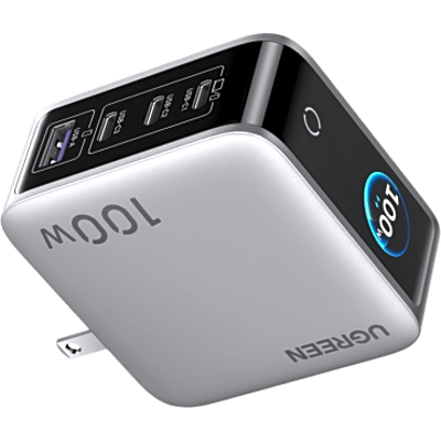 Cargador Rápido GaN / 4 Puertos / 100W / Pantalla TFT Inteligente / Enchufe Plegable / Tecnología AirPyra y GaNInfinity | SIERRA STORE