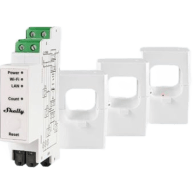 Medidor de Energía Trifásico / 400 A / Montaje Riel DIN / Wi-Fi + LAN + Bluetooth / Almacenamiento 60 Días / MQTT / Shelly Pro | SIERRA STORE