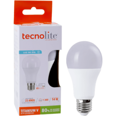 Foco LED A19 / 14 W / 1301 lm / Luz de Día 6500 K / Rosca E27 / IRC 80 / 15000 h / No Atenuable / NOM-030 | SIERRA STORE
