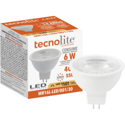 Lámpara LED MR16 / 6 W / 550 lm / 3000 K Luz Cálida Brillante / Base GX5.3 / IRC 80 / 15000 h de Vida / 100-240 V / No Atenuable / | SIERRA STORE