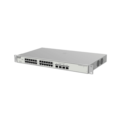 Switch Administrable Capa 3 con 24 puertos Gigabit PoE 802.3af/at + 4 SFP+ para fibra 10Gb, gestión gratuita desde la nube...
