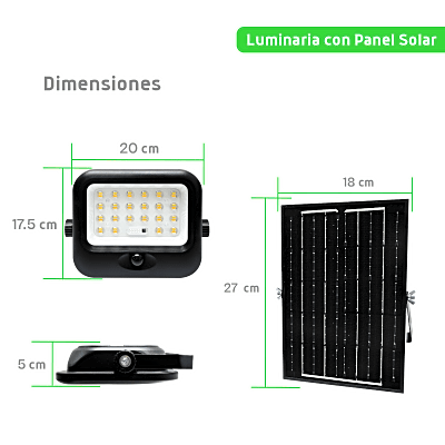 Luminario LED Solar / Sensor PIR / Potencia 100 W o 200 W / Flujo Luminoso 1600 lm o 4600 lm / Batería de Fosfato 3.2V 6Ah o 15Ah / | SIERRA STORE