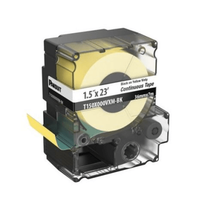 PANDUIT T150X000VXM-BK - Cinta Continua de Vinilo / 36 mm Ancho / 7 m Largo (23 ft) / Negro sobre Amarillo / Interior-Exterior | SIERRA STORE