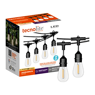 Guirnalda Serie de 24 Luces LED de 24 W / Longitud de 14.6 m (47.9 ft) con 24 Focos S14 / 2700 K Luz Cálida / 111 lm / IP65 Interior y | SIERRA STORE