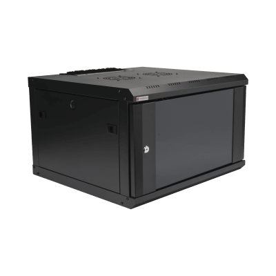 Gabinete de Pared / 6U / 19 Pulgadas / 600 x 550 x 382 mm / Cristal Templado 5 mm / Carga Estática 60 kg / IP20 / Acero SPCC RAL 9004 | SIERRA STORE