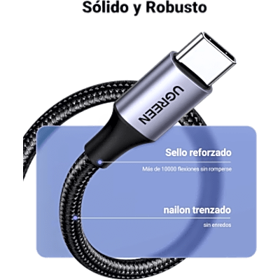 Cable USB-A a USB-C / 3A / 18W / USB 2.0 480 Mbps / Nylon Trenzado / 3 m (10 ft) | SIERRA STORE