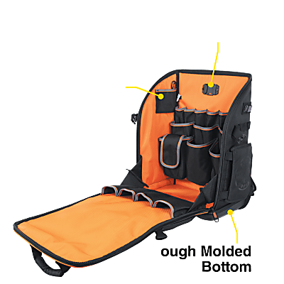 Mochila Profesional para Herramientas / 27 Bolsillos / Base Moldeada Ancha / Interior Naranja / Puerto USB-C / Acceso Estación de | SIERRA STORE