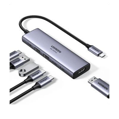 Hub USB-C 6 en 1 / HDMI 4K@60Hz / 2x USB-A 3.2 Gen 2 (10 Gbps) / 2x USB-C 3.2 (10 Gbps) / PD 100W / Compatibilidad Univers...