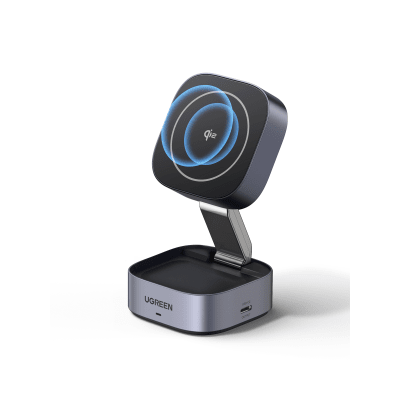 Cargador Inalámbrico 2 en 1 25W / Tecnología Magnética Qi 2 / 15W para Teléfono + 5W para Auriculares / Puerto USB-C 5W / ...