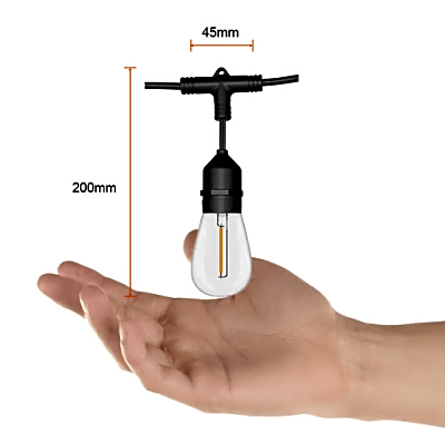 Guirnalda Serie de 24 Luces LED de 24 W / Longitud de 14.6 m (47.9 ft) con 24 Focos S14 / 2700 K Luz Cálida / 111 lm / IP65 Interior y | SIERRA STORE