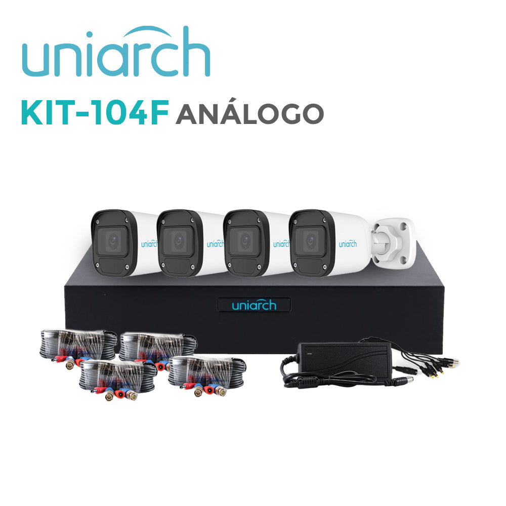 KIT 4X4 HD 2MP UNIARCH KIT-104F / 4CAMARAS-BULLET-UAC-B112-F28 / 2MP / XVR-104F-4CH-ANALOGICOS-2CH-IP/ 4CABLES-PREPONCHA