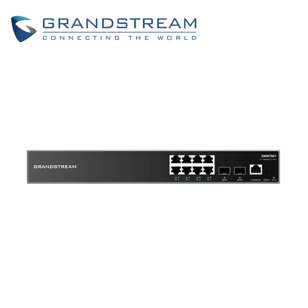 SWITCH ADMINISTRABLE POE+ GRANDSTREAM GWN7801P / 8 PUERTOS 10/100/1,000 MBPS / 8 PUERTOS POE+ AF/AT / 2 PUERTOS SFP 1,00